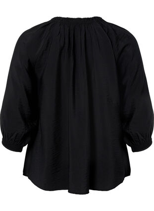 A-formet viskose bluse med 3/4-ermer, Black, Packshot image number 1