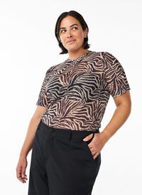 Bluse i mesh med korte ermer, Svart Bluse i mesh med korte ermer, Svart, Model