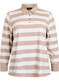 Langermet poloskjorte med striper, S. Taupe w. White