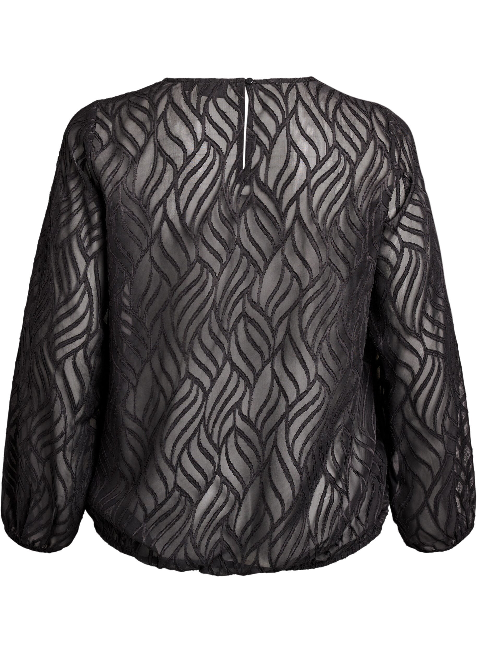 ZizziBluse i chiffon med et teksturert m&oslash;nster, Svart, Packshot image number 1