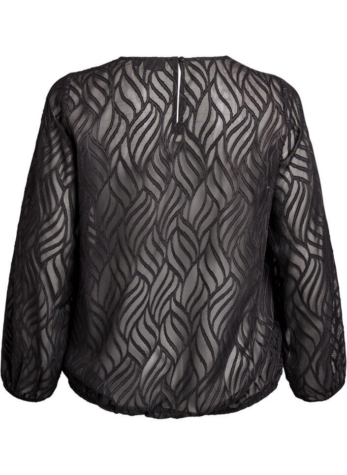 Bluse i chiffon med et teksturert m&oslash;nster, Svart, Packshot image number 1