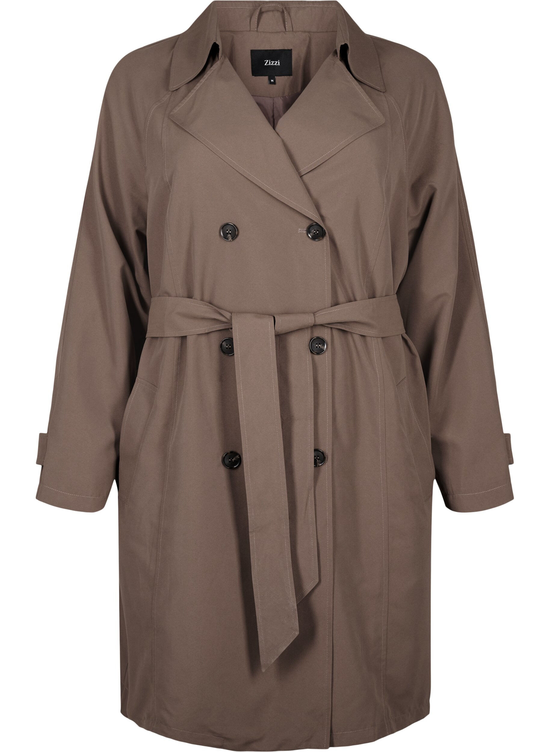 Zizzi Trenchcoat med belte og slisse, Chocolate Chip, Packshot image number 0