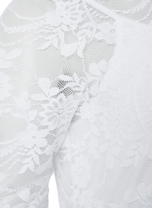Kjole i plissé med blonder og 3/4-ermer, Bright White, Packshot image number 3