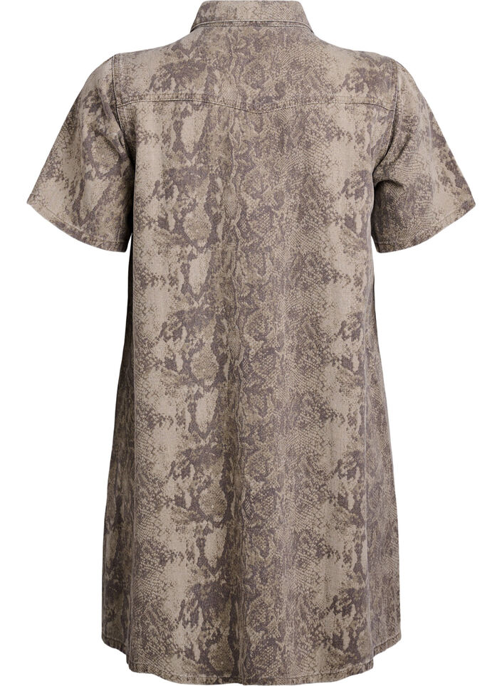 Kort denim skjortekjole med slangeprint, Light Snake AOP, Packshot