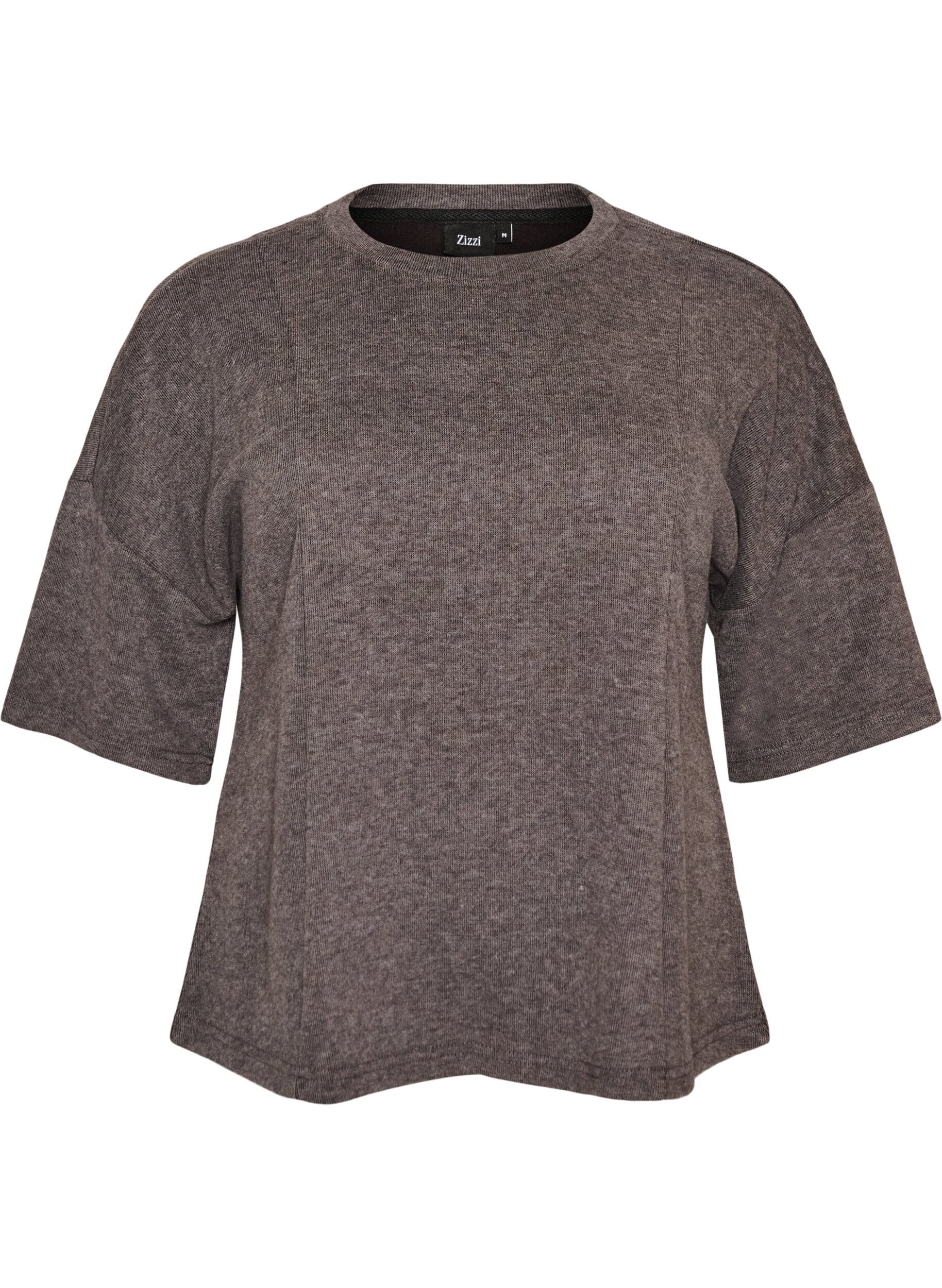 ZizziA-line jerseybluse med albuelange ermer, Gr&aring;, Packshot image number 0