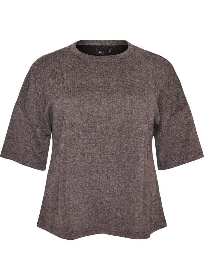A-line jerseybluse med albuelange ermer, Gr&aring;, Packshot image number 0