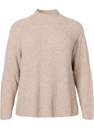 Genser med turtleneck og ribbestrikket struktur	, Simply Taupe Mel.