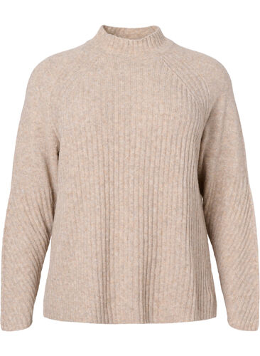 Genser med turtleneck og ribbestrikket struktur	, Simply Taupe Mel., Packshot image number 0
