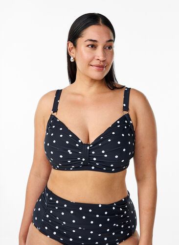 Zizzi Bikinioverdel med bøyle og mønster, Svart, Model image number 0