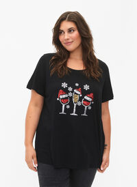 Jule t-skjorte med paljetter, Black w. Wine, Model
