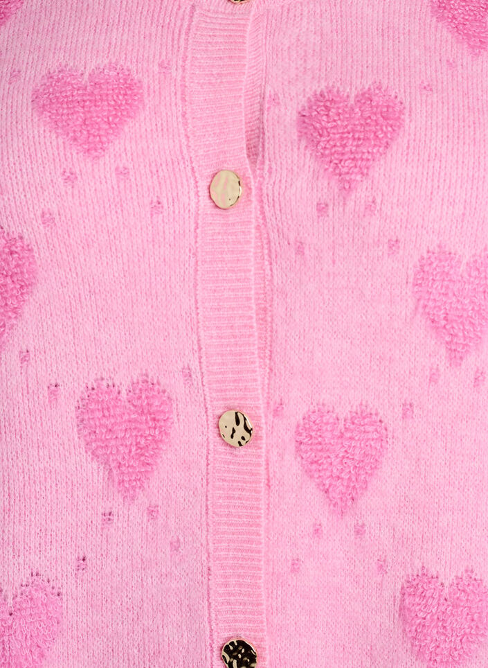 Cardigan med hjerter og gyldne knapper, Rosa, Packshot image number 2