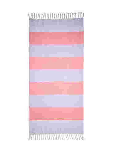 Stripete hammam håndkle med frynser, Pastel Lilac Comb, Packshot image number 2