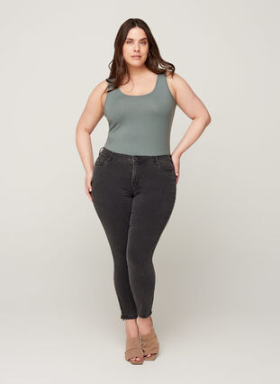Cropped Amy jeans med glidelås, Grey Denim, Model image number 0