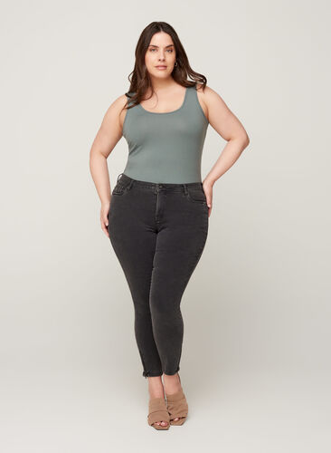 Cropped Amy jeans med glidelås, Grey Denim, Model image number 0