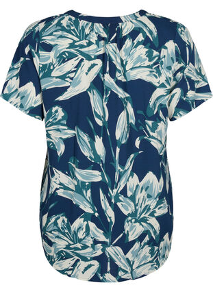 Bluse med korte ermer og V-hals, Navy B.Big FlowerAOP, Packshot image number 1