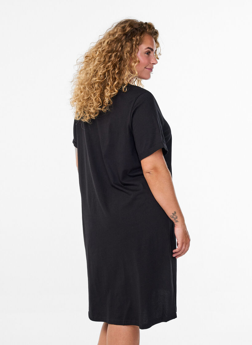 Kortermet nattkjole i &oslash;kologisk bomull, Svart, Model image number 2
