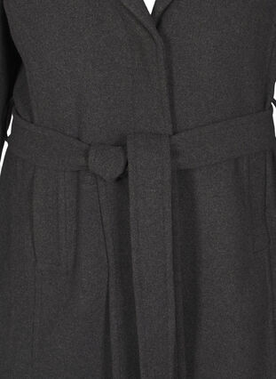Zizzi Lang ullkåpe med belte, Dark Grey Melange, Packshot image number 2
