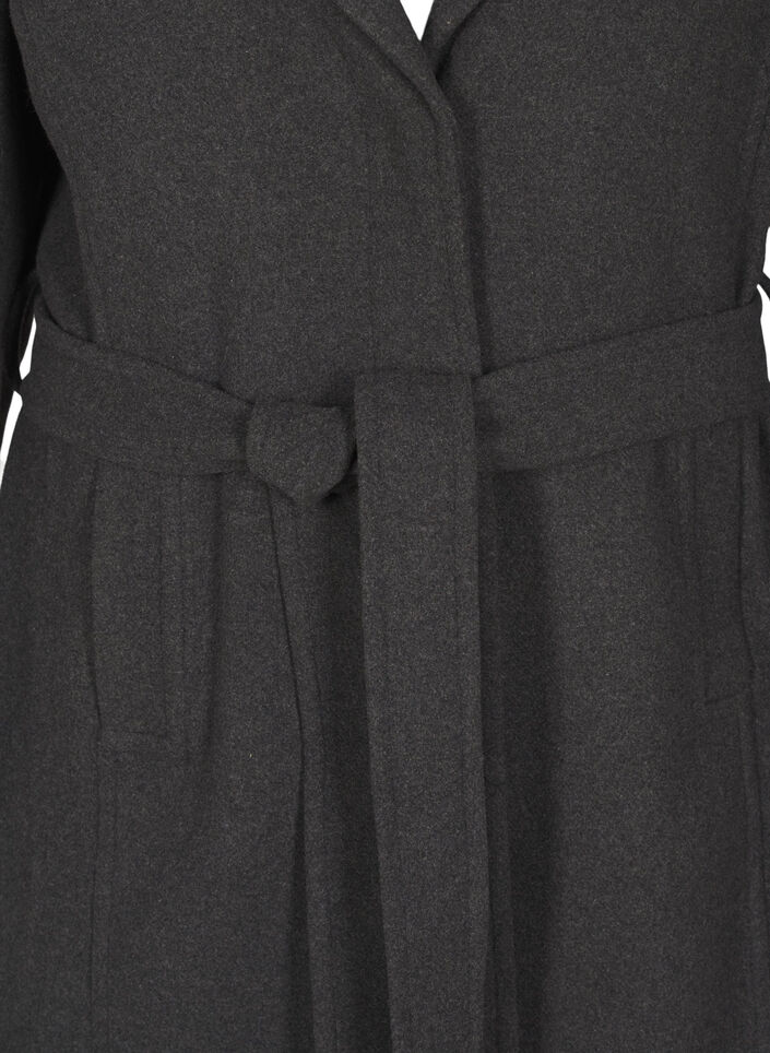 Lang ullkåpe med belte, Dark Grey Melange, Packshot image number 2