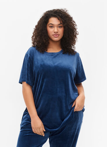T-skjorte i velur, Insignia Blue, Model image number 0