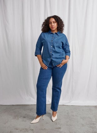 Zizzi  Gemma jeans med høy midje og rett passform, Blå, Image image number 0