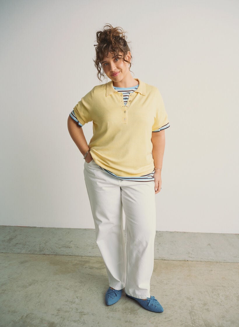 Straight fit jeans med knytebelte, Hvit, Image image number 0