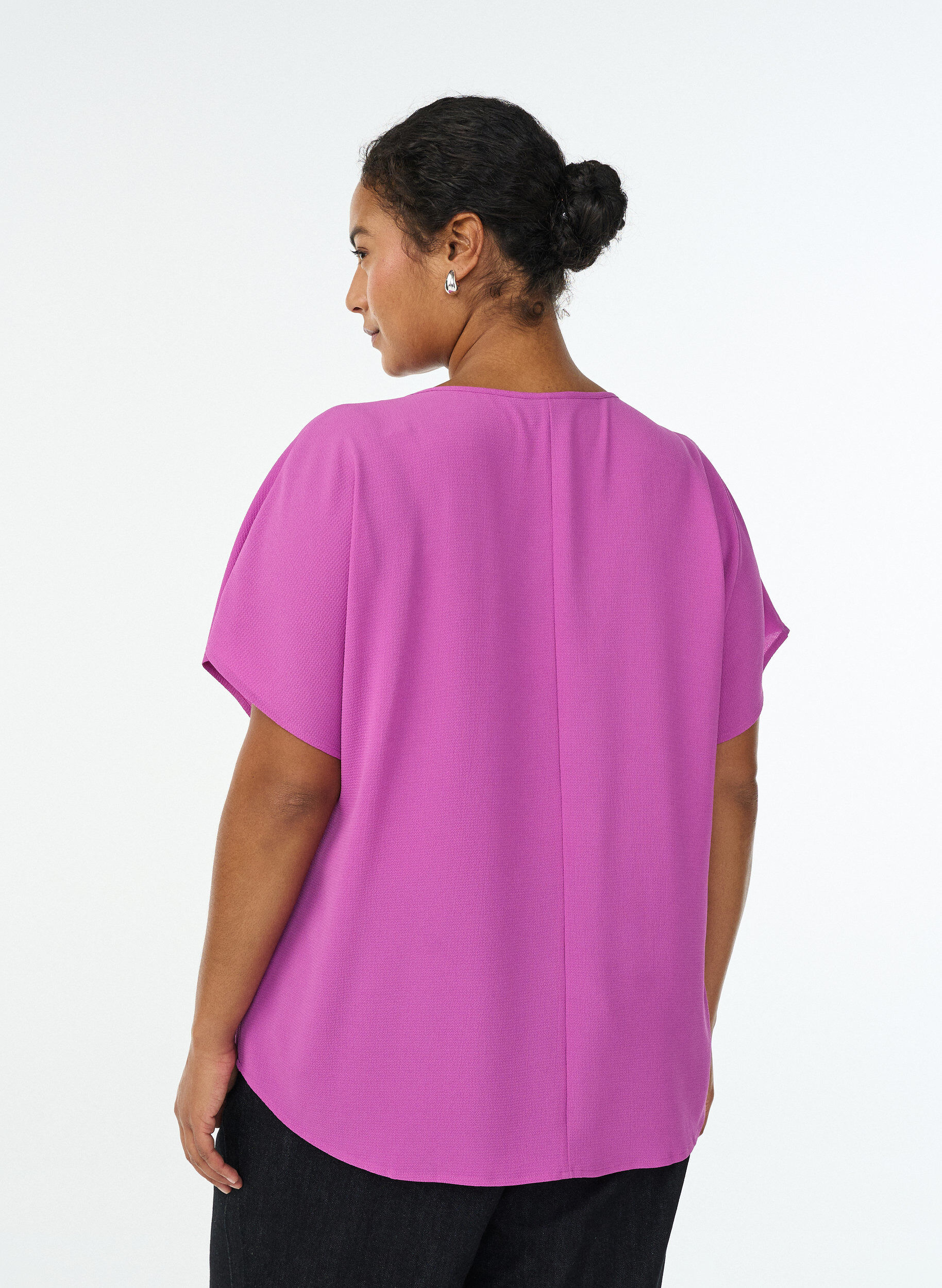 ZizziBluse med korte ermer og rund hals, Lilla, Model image number 2