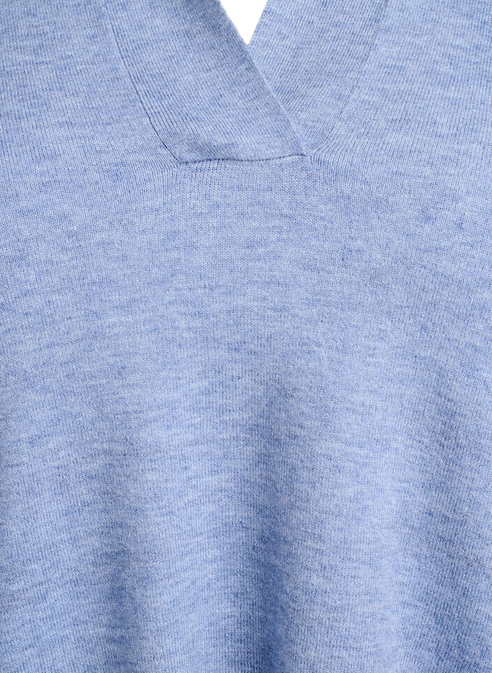 Strikket bluse med krage og korte ermer, Blå, Packshot image number 2