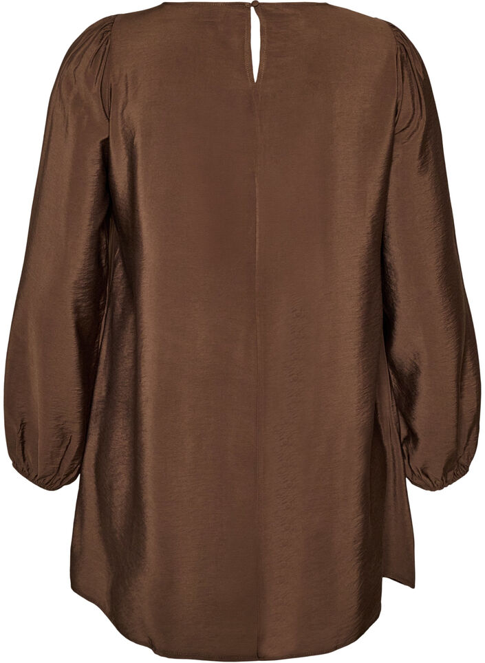 Tunika i viskose med blondedetaljer, Brun, Packshot image number 1