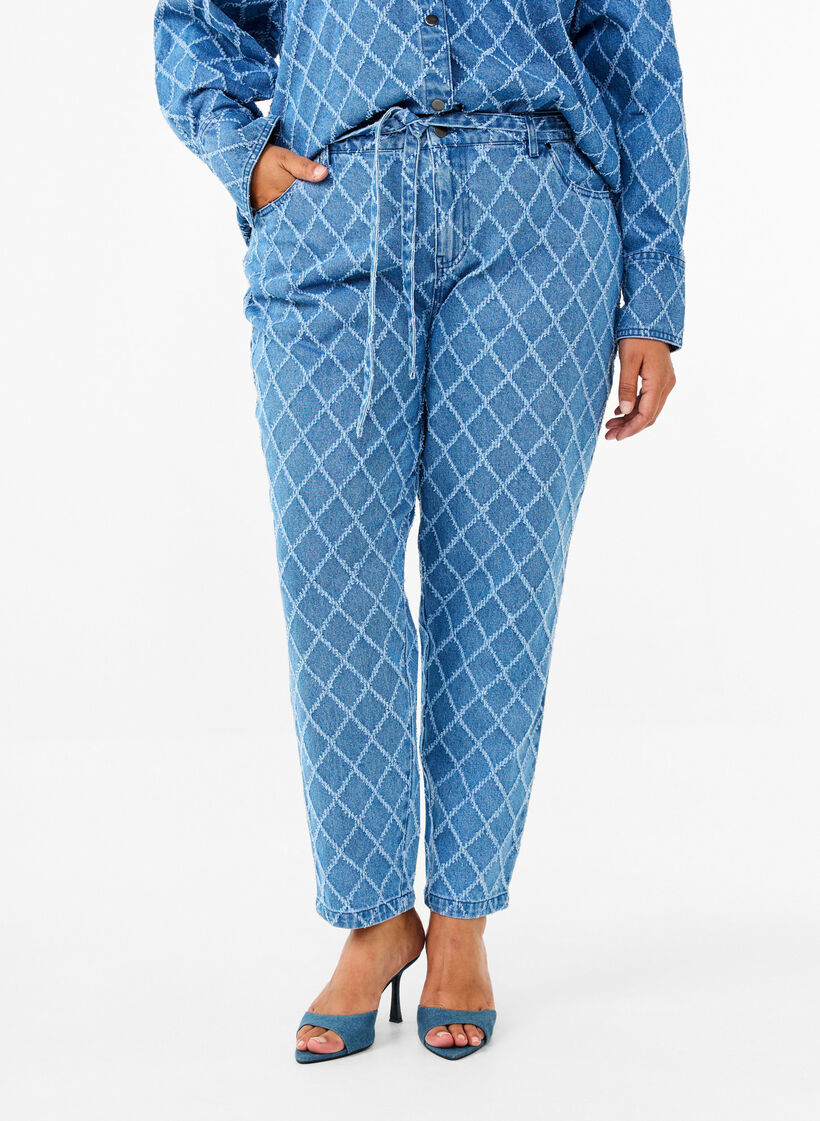 Cropped Mille jeans med destroy-mønster, Blue Denim, Model image number 2