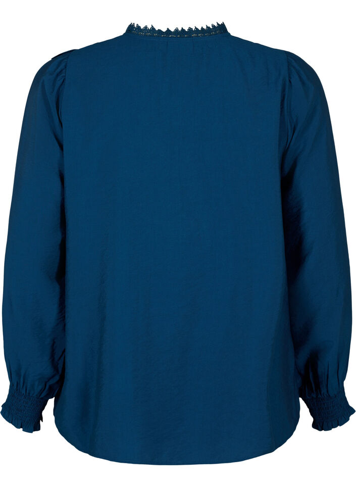 Bluse i viskose med volanger og broderidetaljer, Titan, Packshot image number 1