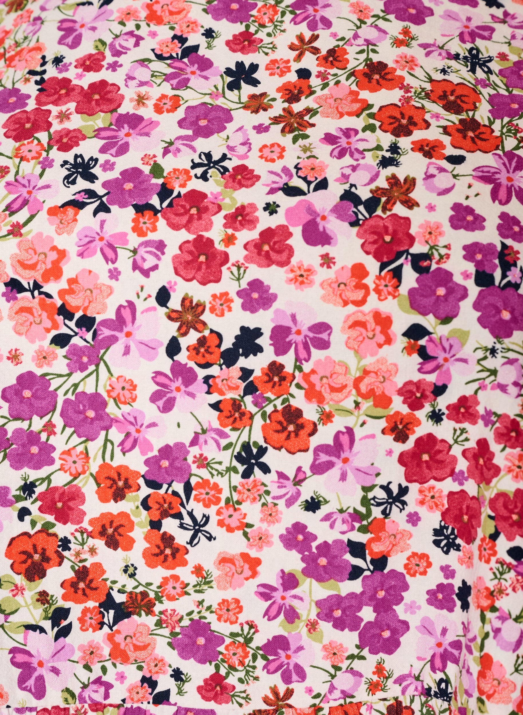 ZizziBlomstrete bomullskjole med volanger og V-hals, Rosa, Packshot image number 2