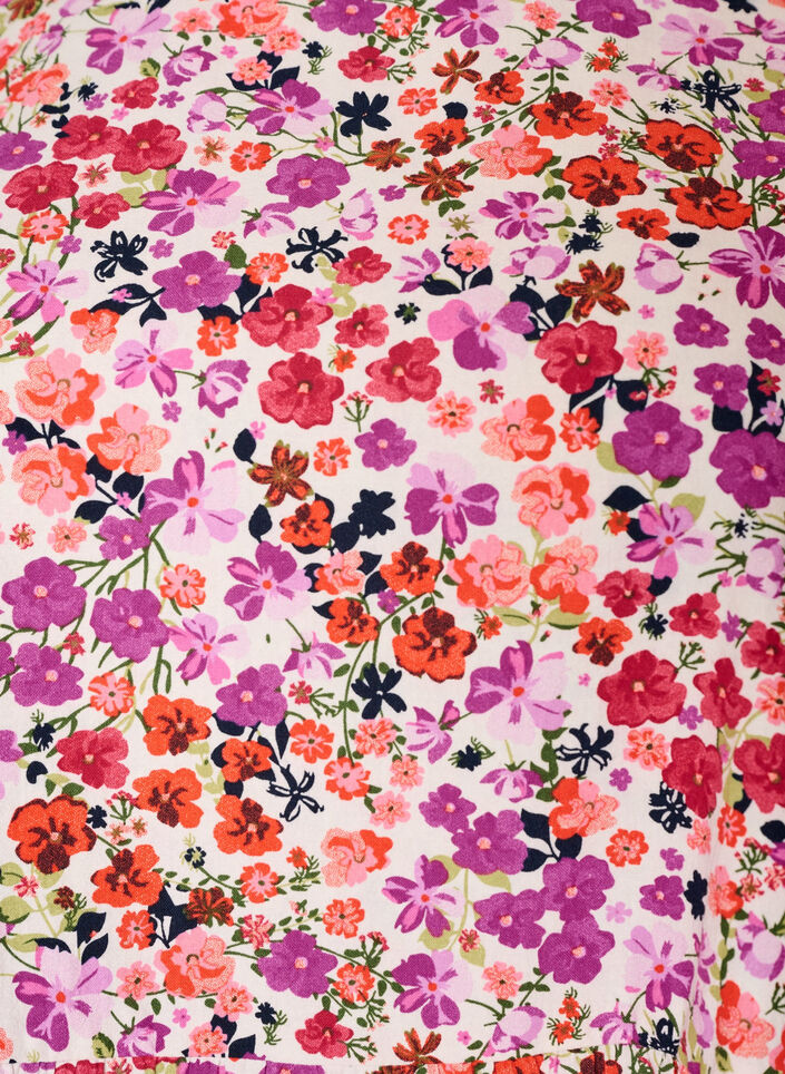 Blomstrete bomullskjole med volanger og V-hals, Rosa, Packshot image number 2