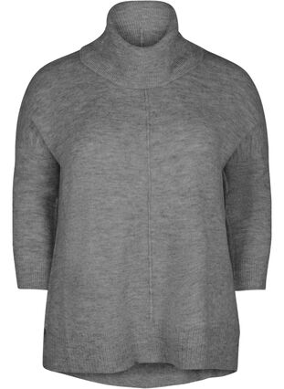 Melert strikkegenser med rullekrage, Dark Grey Melange, Packshot image number 0