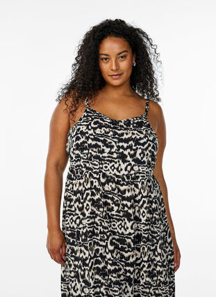 Zizzi Midikjole med stropper og smock bakpå, Svart, Model image number 2