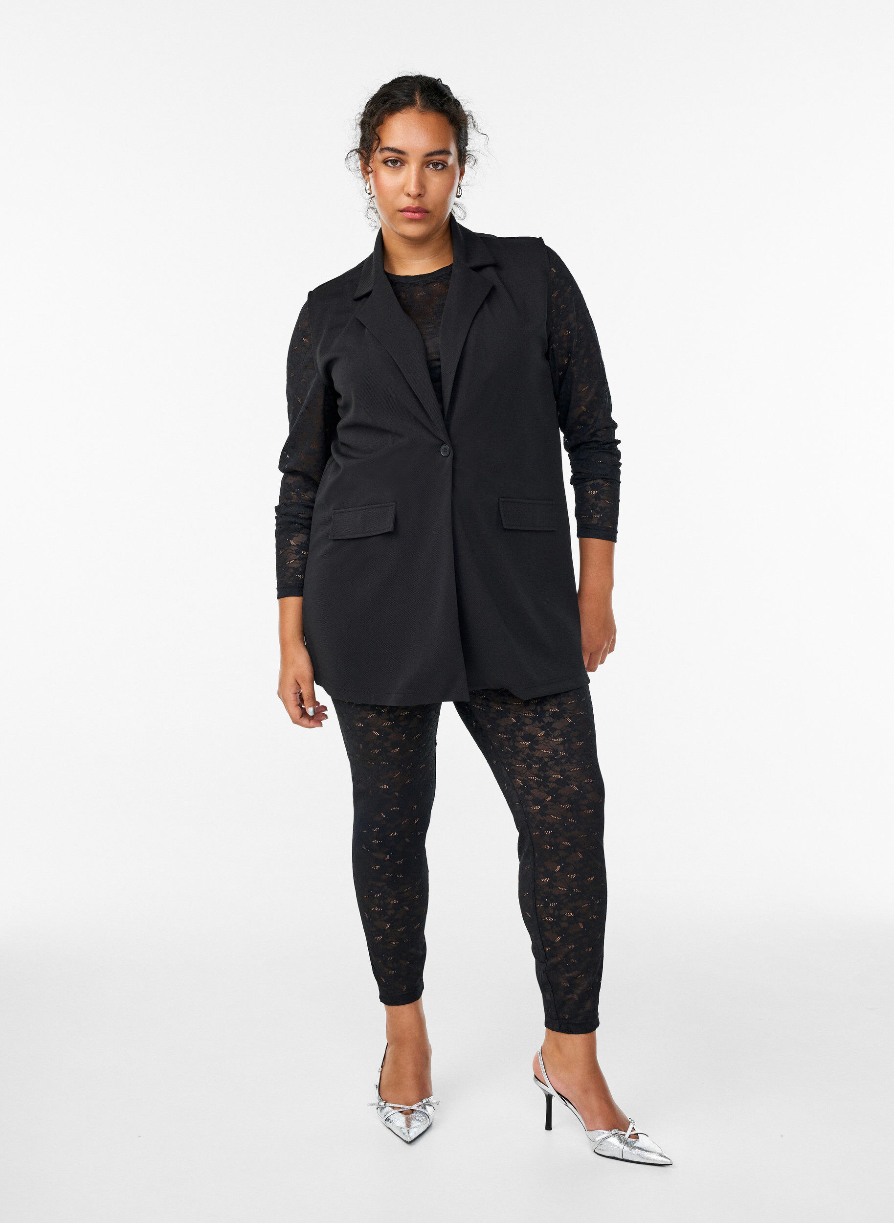 Blondeleggings med h&oslash;y midje, Svart, Model