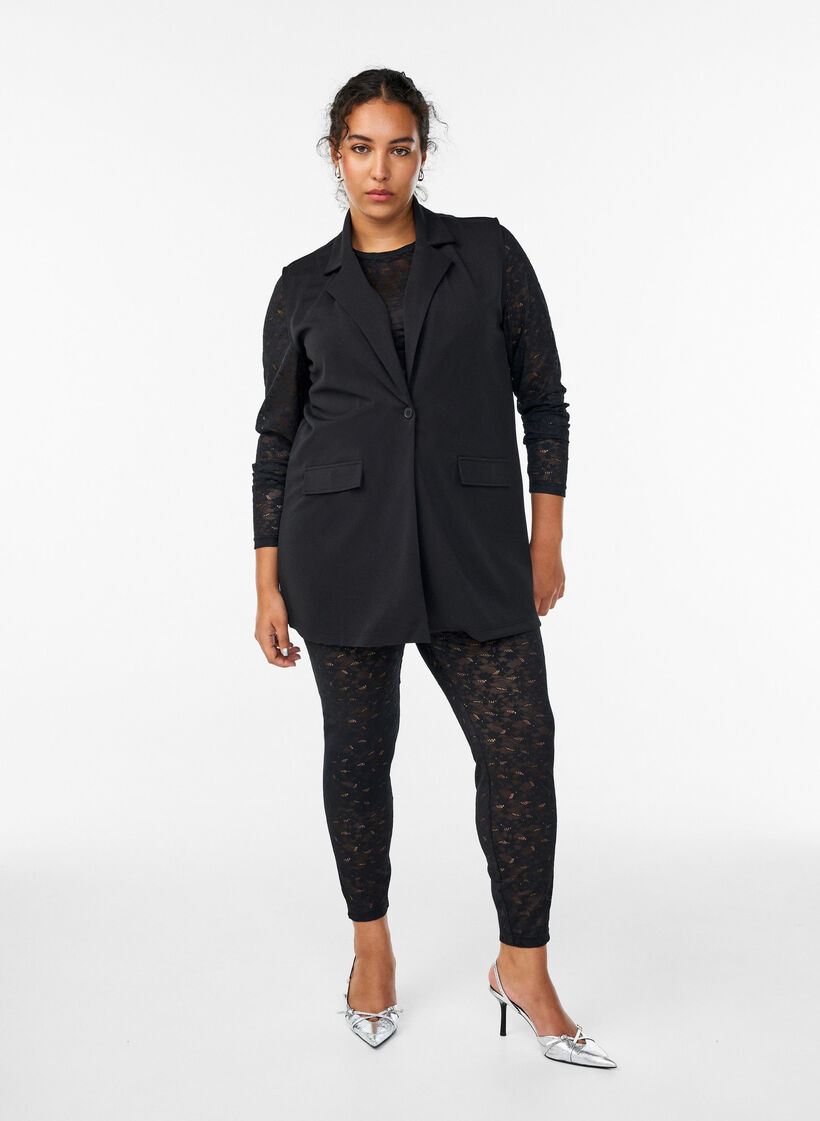 Blondeleggings med høy midje, Svart, Model image number 0