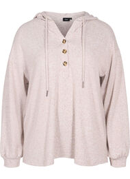 Melert bluse med hette, Natural Mel.