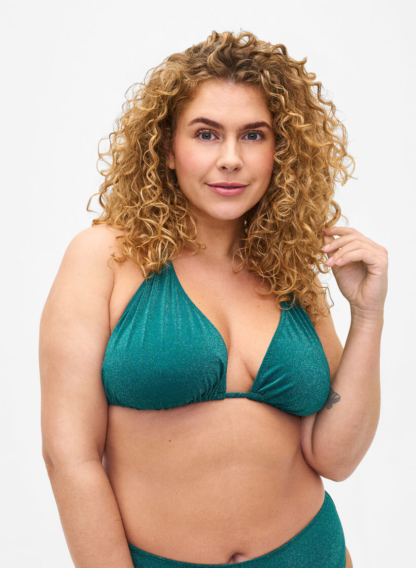 Trekant bikinitopp med glitter, Grønn, Model image number 0