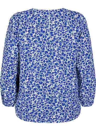 Bluse med puffermer, White/Blue Ditsy, Packshot image number 1