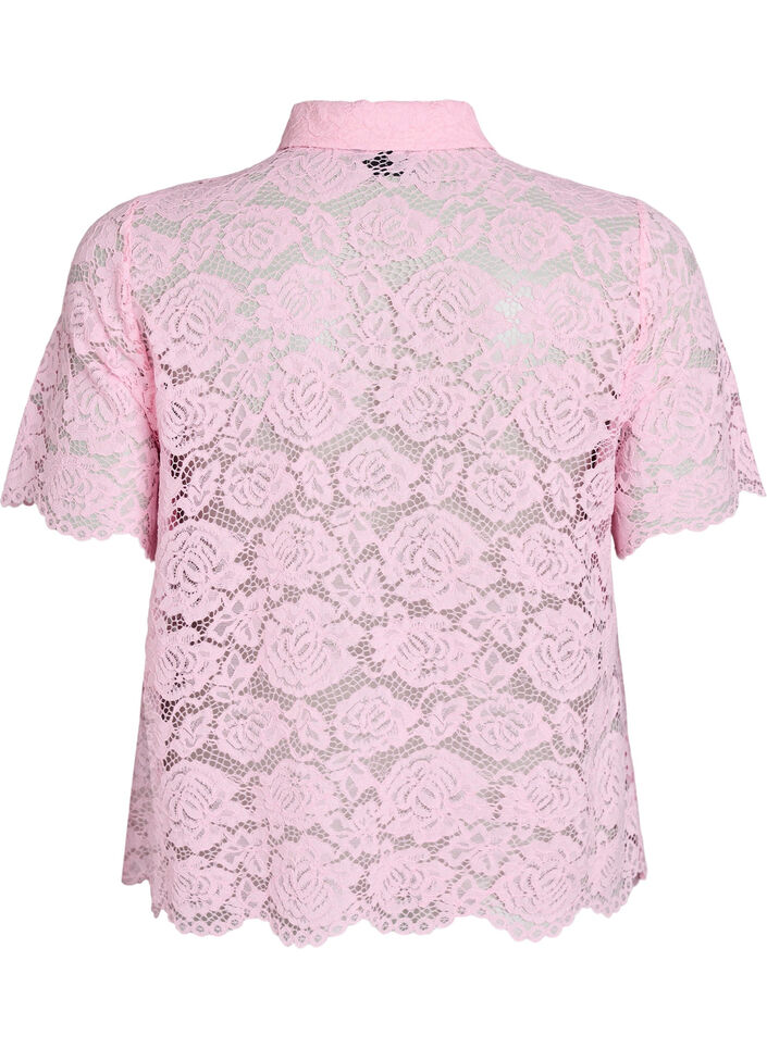 Skjortebluse i blonde med perleknapper, Rosa, Packshot