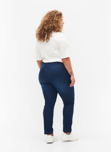 Slim fit Emily jeans med normal høyde i livet, Blue denim, Model image number 1