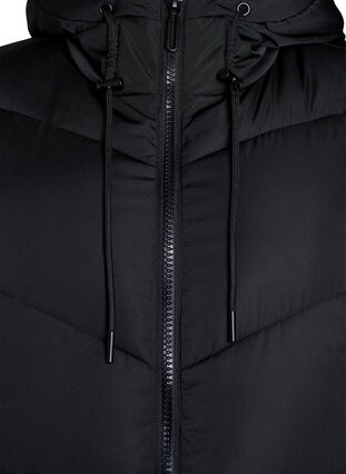 Zizzi Lang pufferjakke med hette og lommer, Black, Packshot image number 2