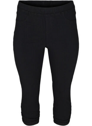 Ensfarget capri jeans i en viskosemiks, Black, Packshot image number 0