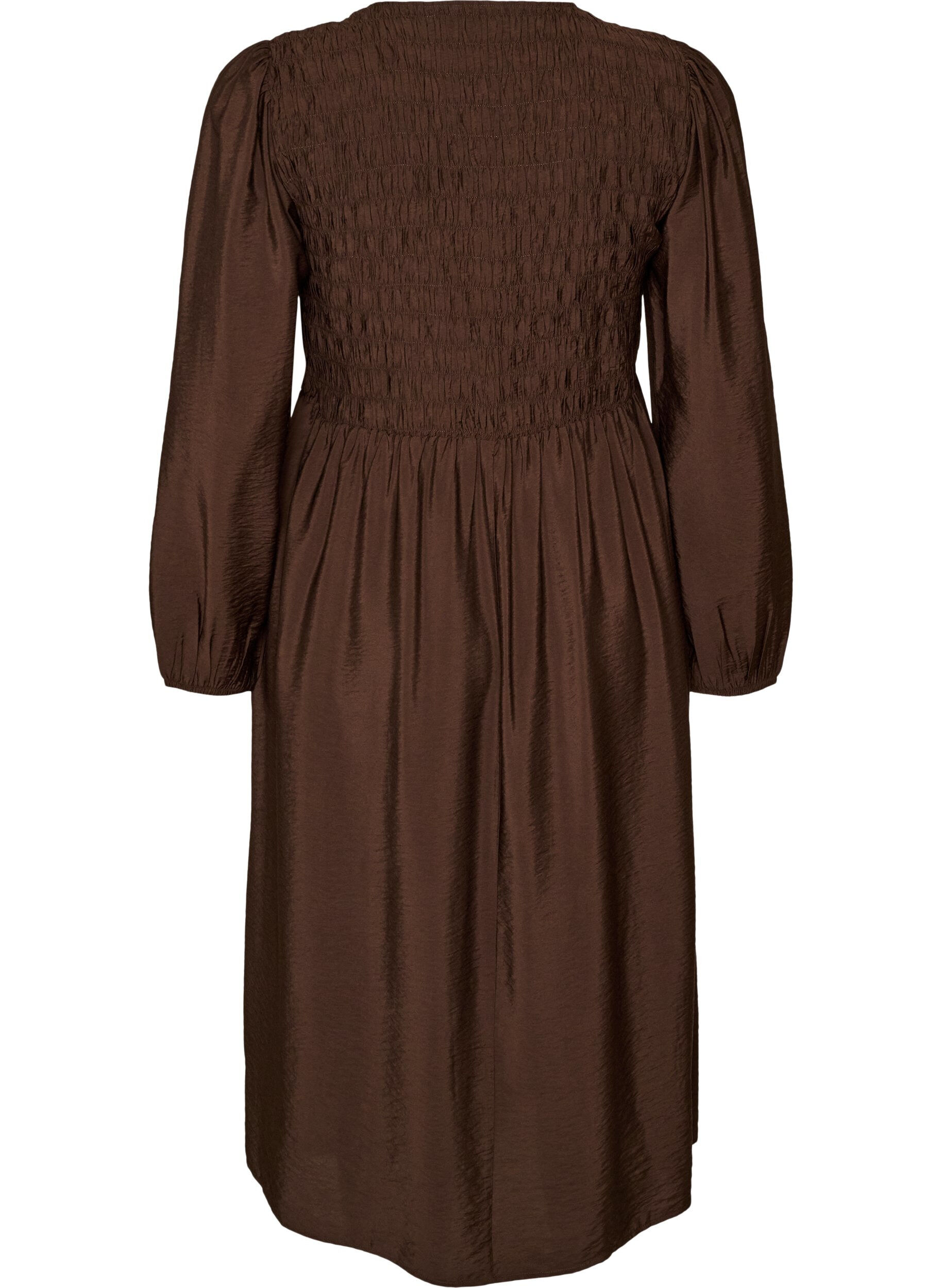 ZizziMidikjole i viskose med smocking, Brun, Packshot image number 1