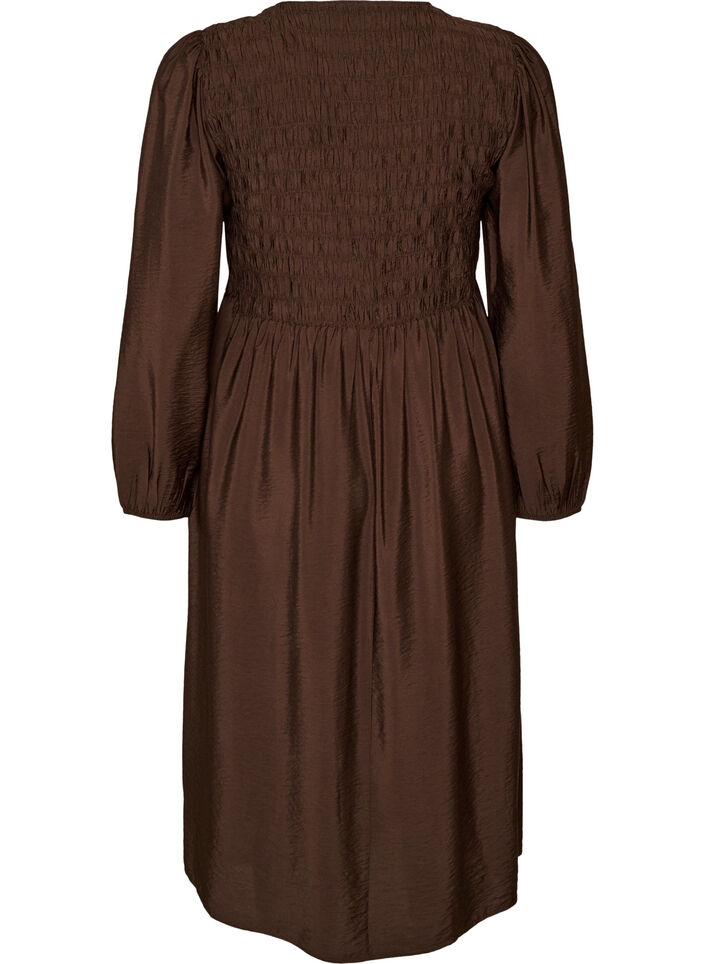 Midikjole i viskose med smocking, Brun, Packshot image number 1
