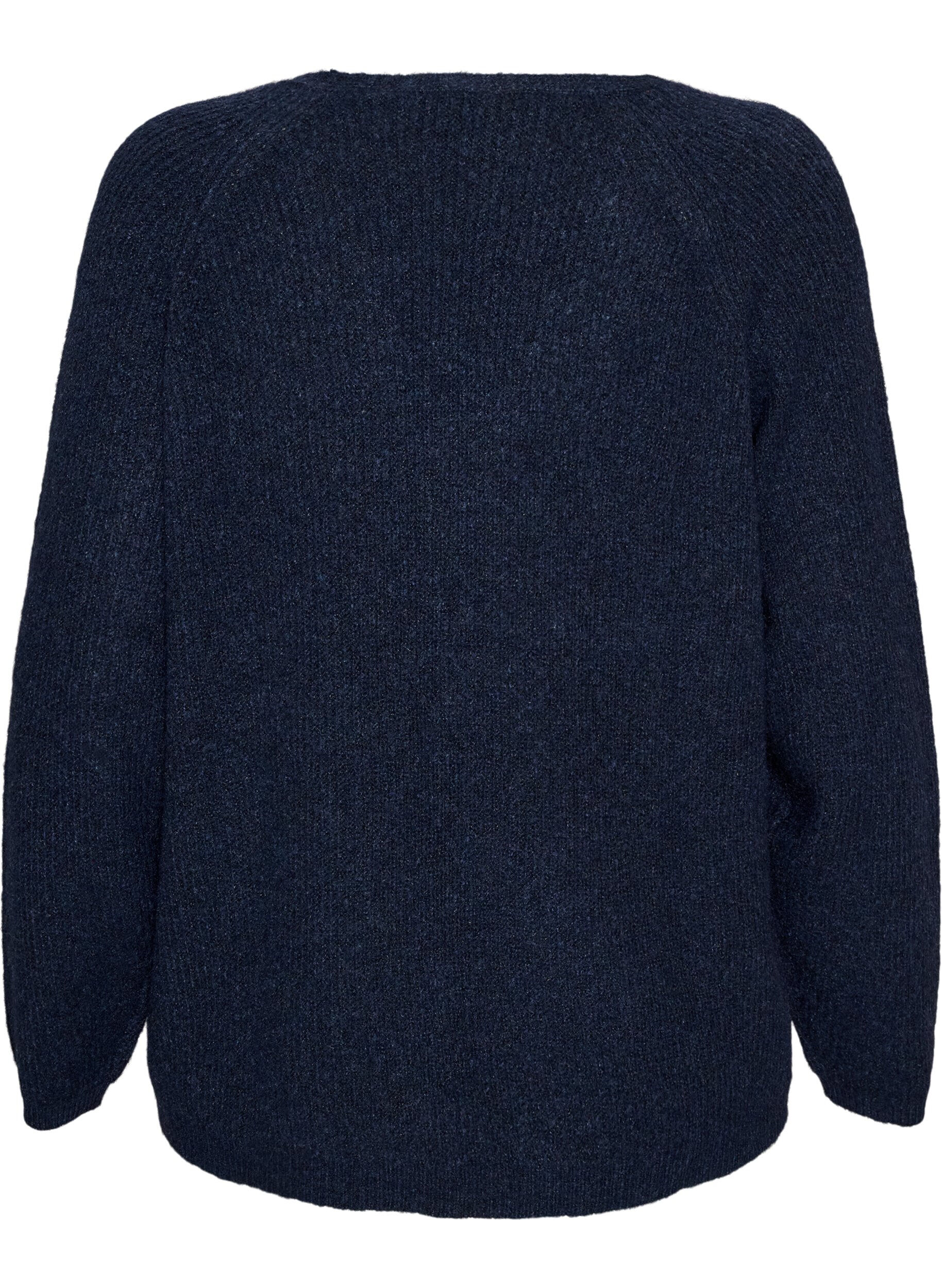 ZizziStrikkebluse med V-hals og raglanermer, Bl&aring;, Packshot image number 1