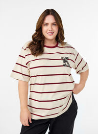 T-skjorte med striper og leoparddetalj, Beige T-skjorte med striper og leoparddetalj, Beige, Model