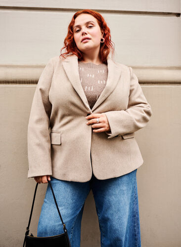 Zizzi Melert blazer med splitt, Pumice Stone Mel., Image image number 0