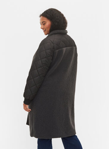 Quiltet jakke med teddy og knappelukking, Black Comb, Model image number 1