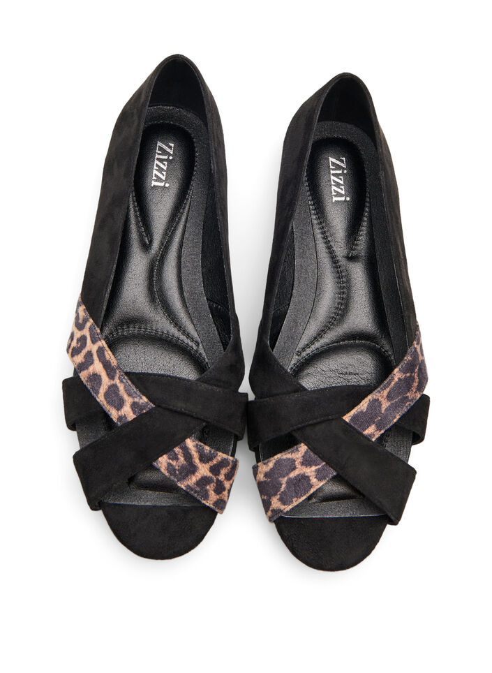 Wide fit - Spisse ballerinaflats, Black Leopard, Packshot